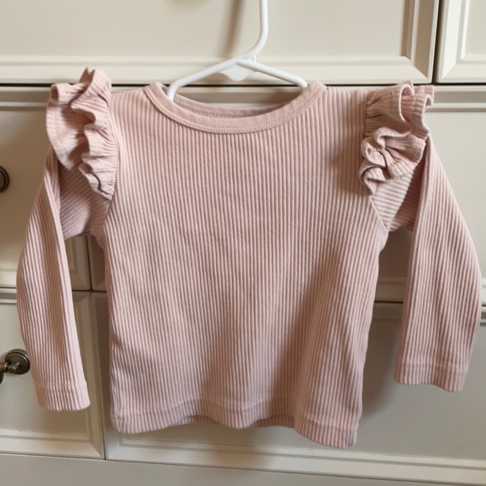 Ribbed Ruffle Shoulder Long Sleeve Shirt